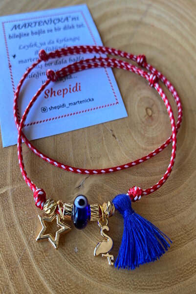 Shepidi 2-Pack of Dark Blue Tasseled Gold Object Marteniçka Lucky Bracelets