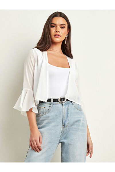 Styli Plain Open Front Shrug with Flare Sleeves