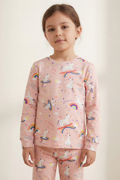 Katia&Bony Set de pijamale pentru fete cu model unicorn, roz