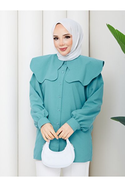 Güba Ticaret Kadın Bebe Yaka Büzgülü Tunik – Uzun Kollu Düğmeli Bluz – Şık ve...