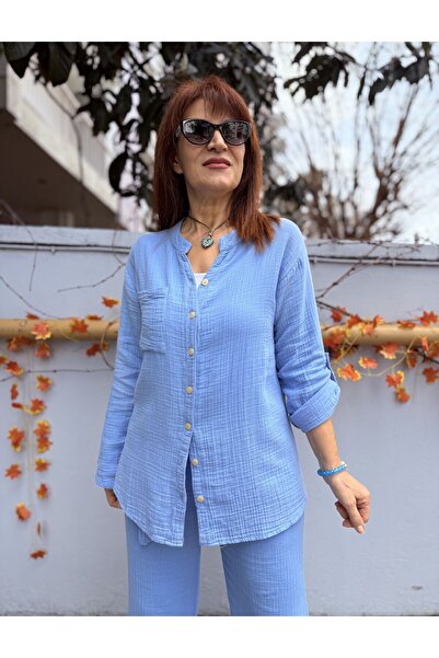 DenizEge Muslin Judge Collar Shirt Baby Blue