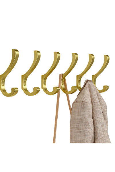 Other Wall Hanger - Set of 6 Metal Hooks, Waterproof - Shiny Gold, 7 x 13.9 cm