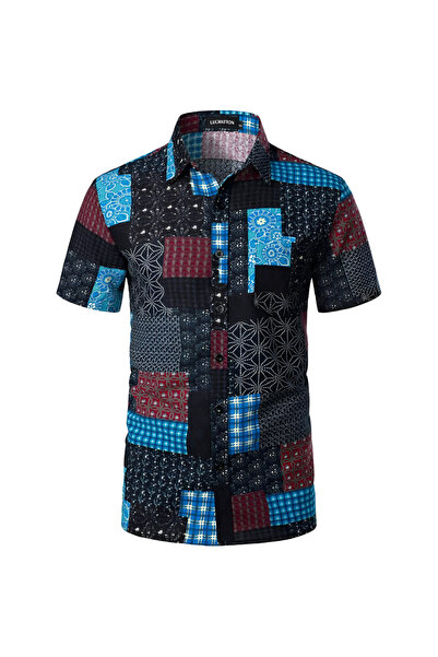 Other Cămașă Barbati Hawaiiană - Stil Hippie, Mix Bumbac și In, Imprimeu Flor...