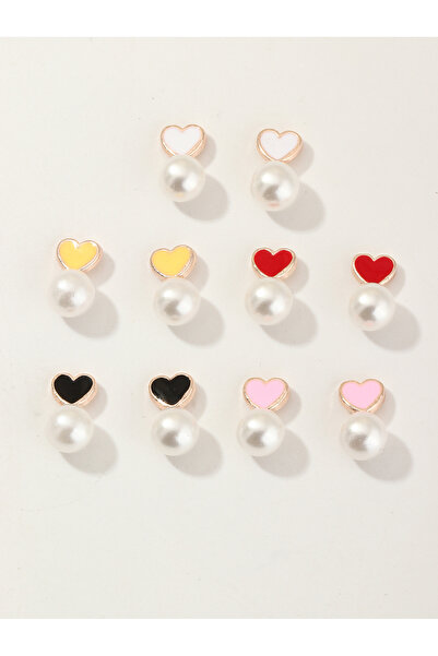 Take Two By Styli Set of 5 - Heart Shape with Faux Pearl Drop Earrings