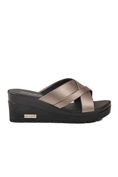 Pierre Cardin Πλατινένιες γυναικείες παντόφλες με τακούνι PC-7477 Z