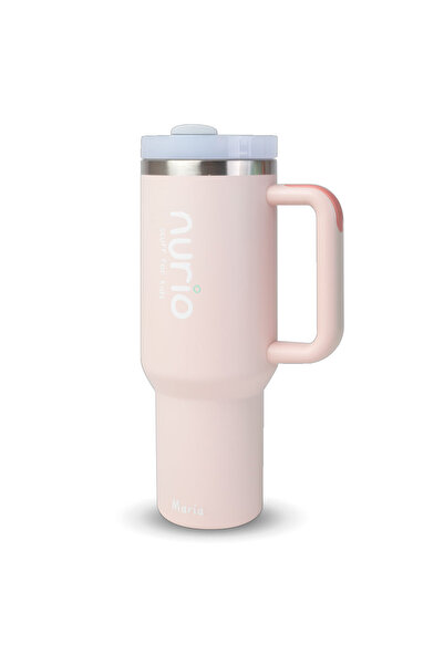 Nurio Sticla Termica Din Inox Cu Pai si Maner Nurio- Roz Pal