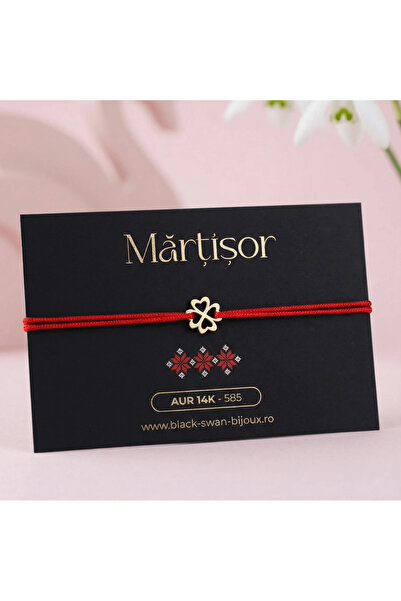 BLACK SWAN Bijoux Martisor 14K gold four-leaf clover cord bracelet