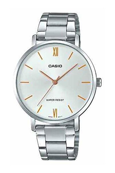 Casio ساعة نسائية تناظرية مقاومة للماء، موديل LT-01D-7BUDF - 34 مم - لون فضي