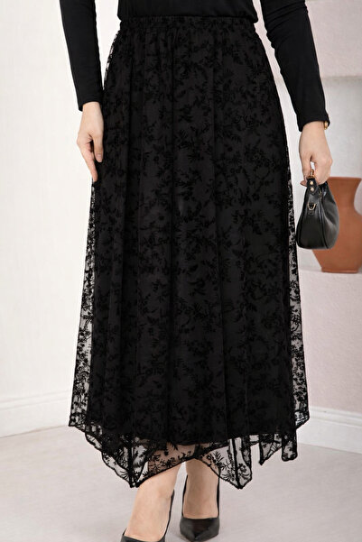 Nursay Flocked Lace Long Skirt