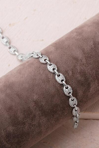 Sümer Telkari Gemici Model Taşlı Rodyumlu 925 Ayar Gümüş Bileklik 4902