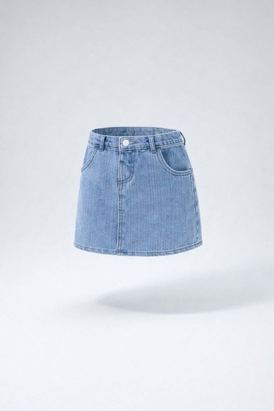 Lolliboomkids Light Denim Blue Elastic Waist Mini Denim Skirt - Baby Blue - 7...