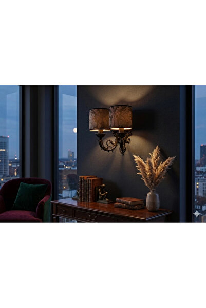 MASSARELLI Damask Double Sconce Black-Patterned Anthracite