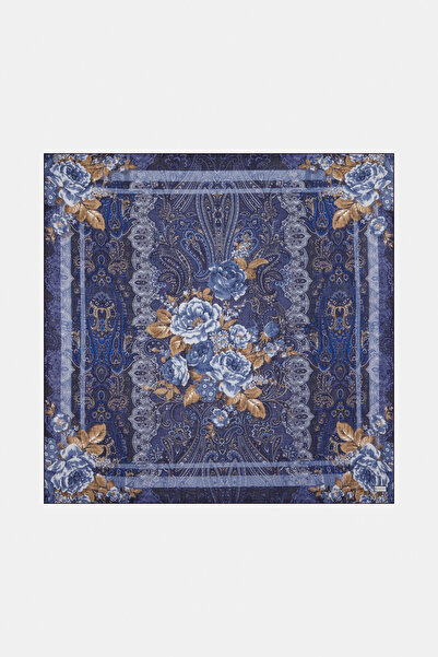 Vakko LACİVERT ŞAL DESENLİ KAŞMİR/İPEK EŞARP