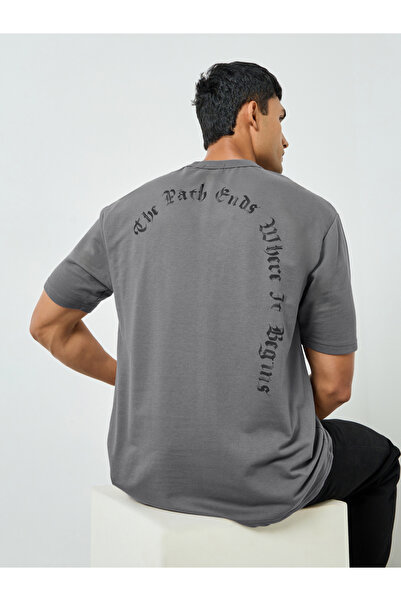 Styli Men Grey Graphic Print Oversized T-Shirt