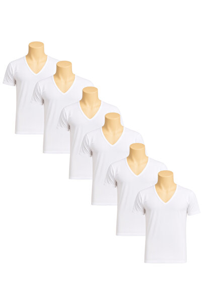 City Rose Fashion طقم قمصان داخلية رجالية بيضاء بأكمام قصيرة وياقة على شكل حر...