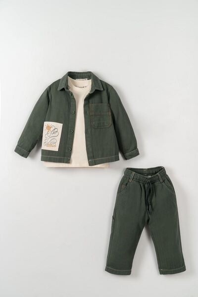 HAUSEkids طقم لوكا جونيور للأولاد من 1-4 سنوات - 3 قطع - كاكي