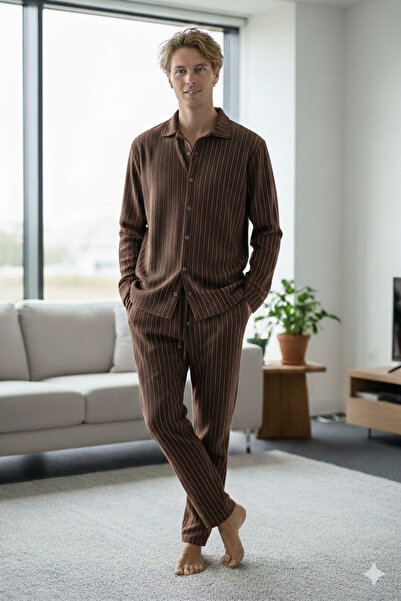 Modaikon Oversize Men's Striped Top and Bottom Set
