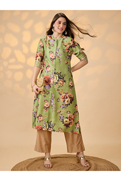 Globus By Styli Floral Print Button Placket A-Line Festive Kurta