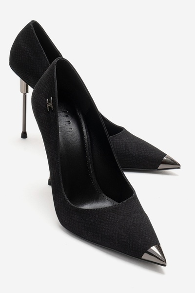 LuviShoes CARLAS Siyah Desenli Kadın Topuklu Ayakkabı