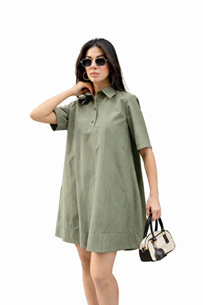 kikiriktekstil 10952 Women's Bell Cut Shirt Dress with Side Pocket Detail