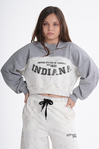 HayKids Set din două piese pentru fete/adolescente: hanorac scurt gri melange...