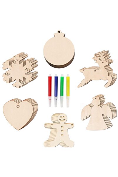 Other Ornamente Craciun Lemn DIY - Set 36 Piese, Markere si Snur Iuta, Natur,...