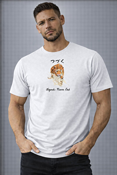 herkesemoda Legend Never End Text Detailed Basic T-Shirt