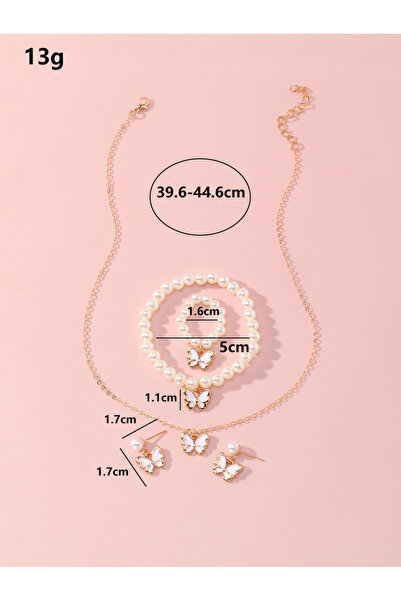 Take Two By Styli طقم من 4 قطع - قلادة على شكل فراشة مزينة باللؤلؤ الصناعي، س...