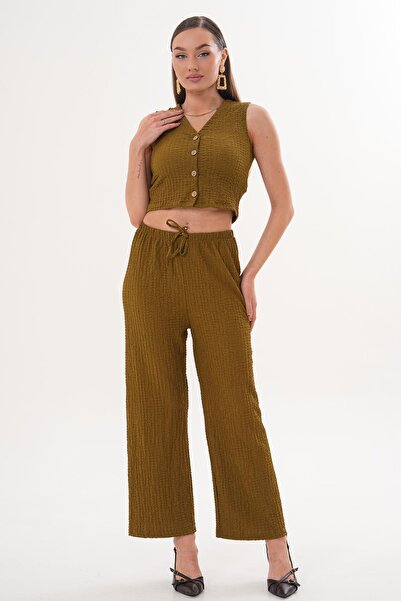 ŞİMAL Women's Vest Pants Wrinkled Double Set 260083 -