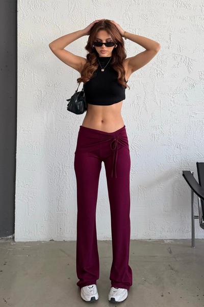 BEJNA Pantaloni sport elastici pentru femei, cu detaliu de legare cu șnur