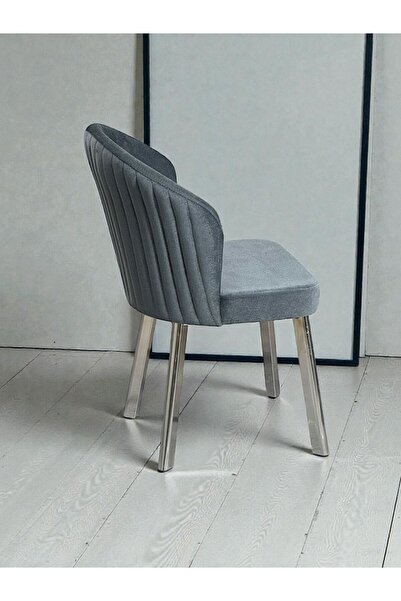 Buketim Mobilya BabyFace Yönsüz Kumaş Metal Gümüş Ayaklı Modern Yemek Odası M...