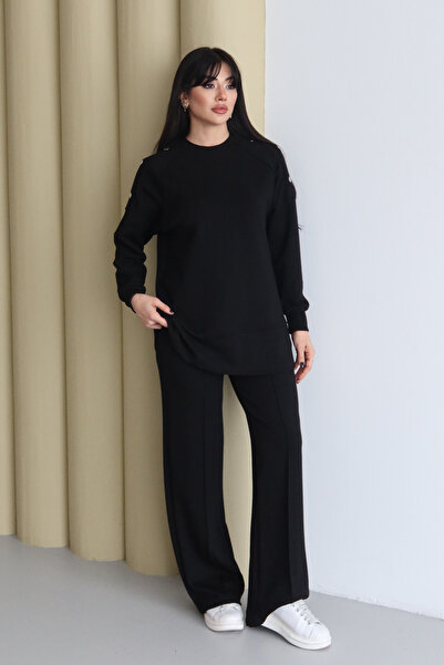 Mogi Butik Shoulder Snap Detailed Crew Neck Oversize Modal Hijab Set 3168