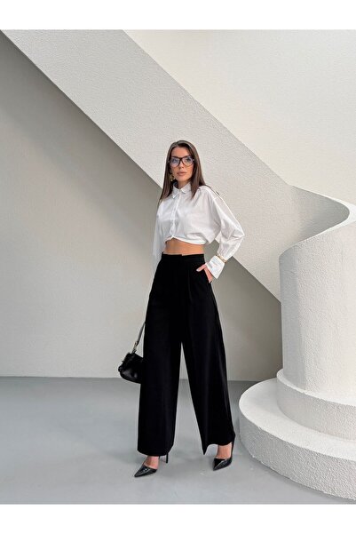 ALVOR Women's High Waist Wide Leg Double Fabric Pleated Trousers – Casual & O...