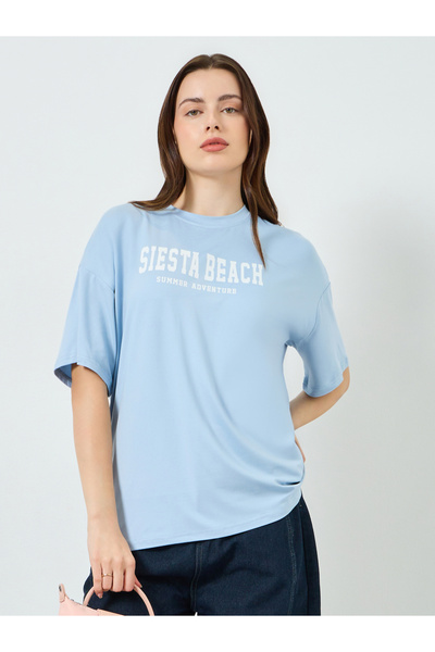 Styli Burgundy Slogan Print Oversized T-Shirt