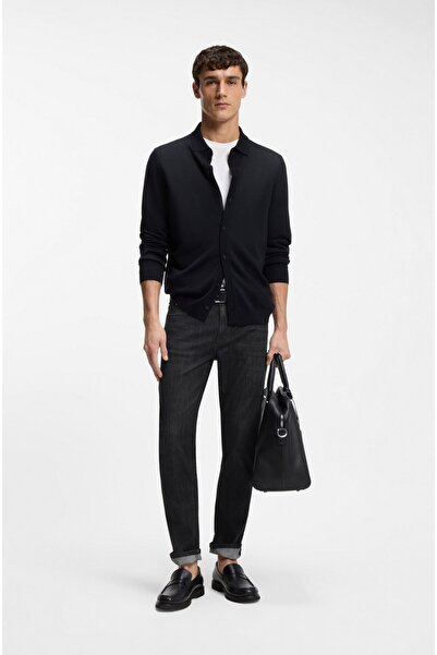 BOSS Men's Slim Fit Straight Leg Cotton Flexible Denim Black Jeans 50555219-008