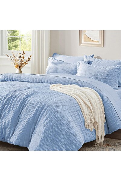 Other Seersucker Duvet Cover Set - Crepe Microfiber, 200x200 cm, Light Blue, ...