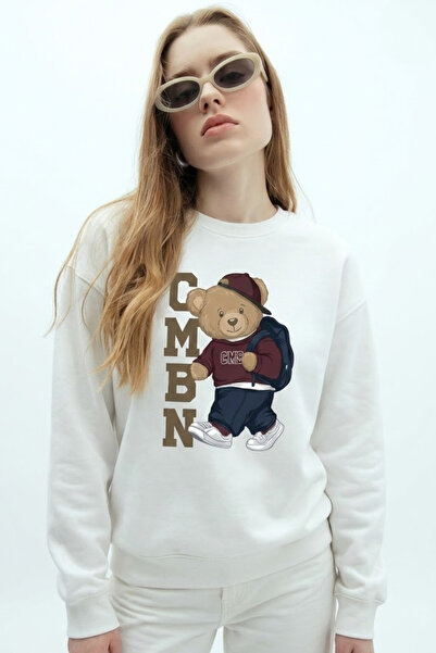 COMBİNE MİCHAİL Hanorac de damă Ecru Relax cu imprimeu Teddy Bear