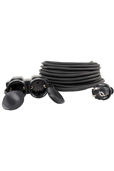 OEM Prelungitor cu mufă pentru două persoane , 15 m, IP44, negru