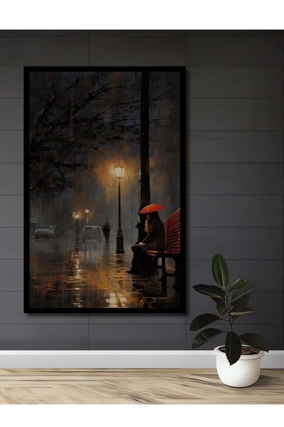 Caddemia Çerçeve Görünümlü Dekoratif Ahşap Mdf Kare Yağmurlu Şehir Sokakları ...