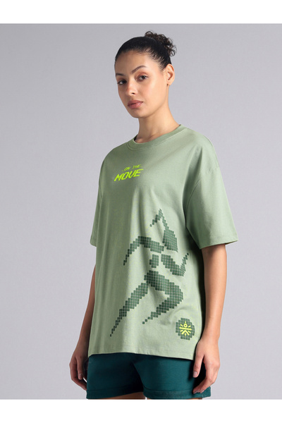 Cult By Styli Women Olive On The Move Graphic Oversized T-Shirt