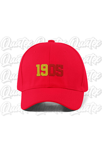 QUATEX 1905 Yellow Red Embroidered Hat - Red Color 100% Cotton Gabardine Unis...