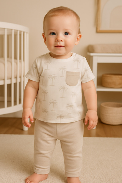 Kidaxi Palm Tree Printed T-Shirt and Pants Set