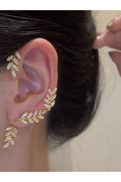 Take Two By Styli Rhinestone Leaf Ear Cuff Earring