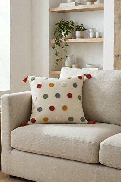 cottoncloth غطاء وسادة مزخرف ملون منقط ومطرز بشراشيب، مقاس 42x42 سم، من القطن...