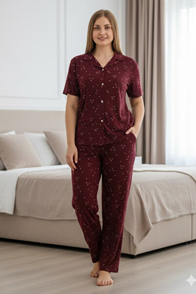 Mihra Σετ πιτζάμες με σχέδια από ύφασμα Μιλάνου με κουμπιά μπροστά 032