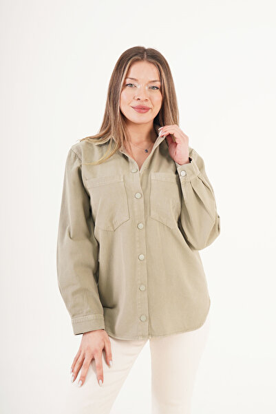 Hipo Trend Seasonal Khaki Jacket with Snap Closure Pockets