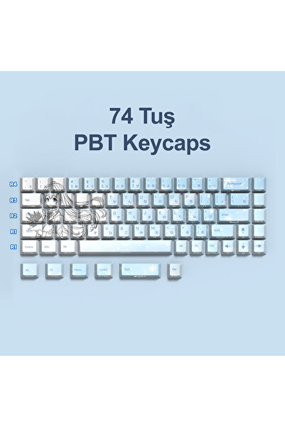 silabor 74 Tuş Orijinal Yan Baskılı Yarı Saydam PBT Süblimasyon Mekanik Klavy...