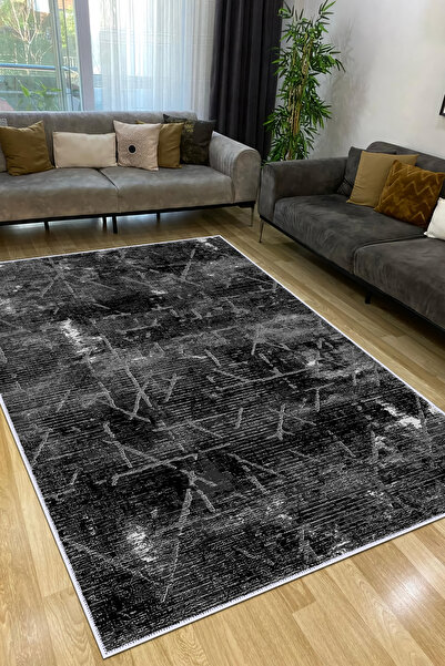 VOPTEKS Siyah Halı Salon Halısı Makinede Yıkanabilir Halı Kaymaz Taban Halı