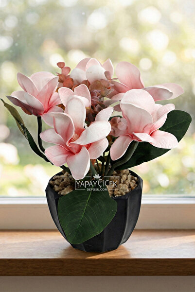 Yapay Çiçek Deposu Prism Magnolia Arrangement in Black Pot 25 cm Pink