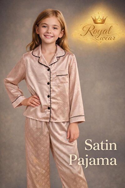 LaFont بجامة بناتي ساتان الاجميله كم طويل ياقه قلاب